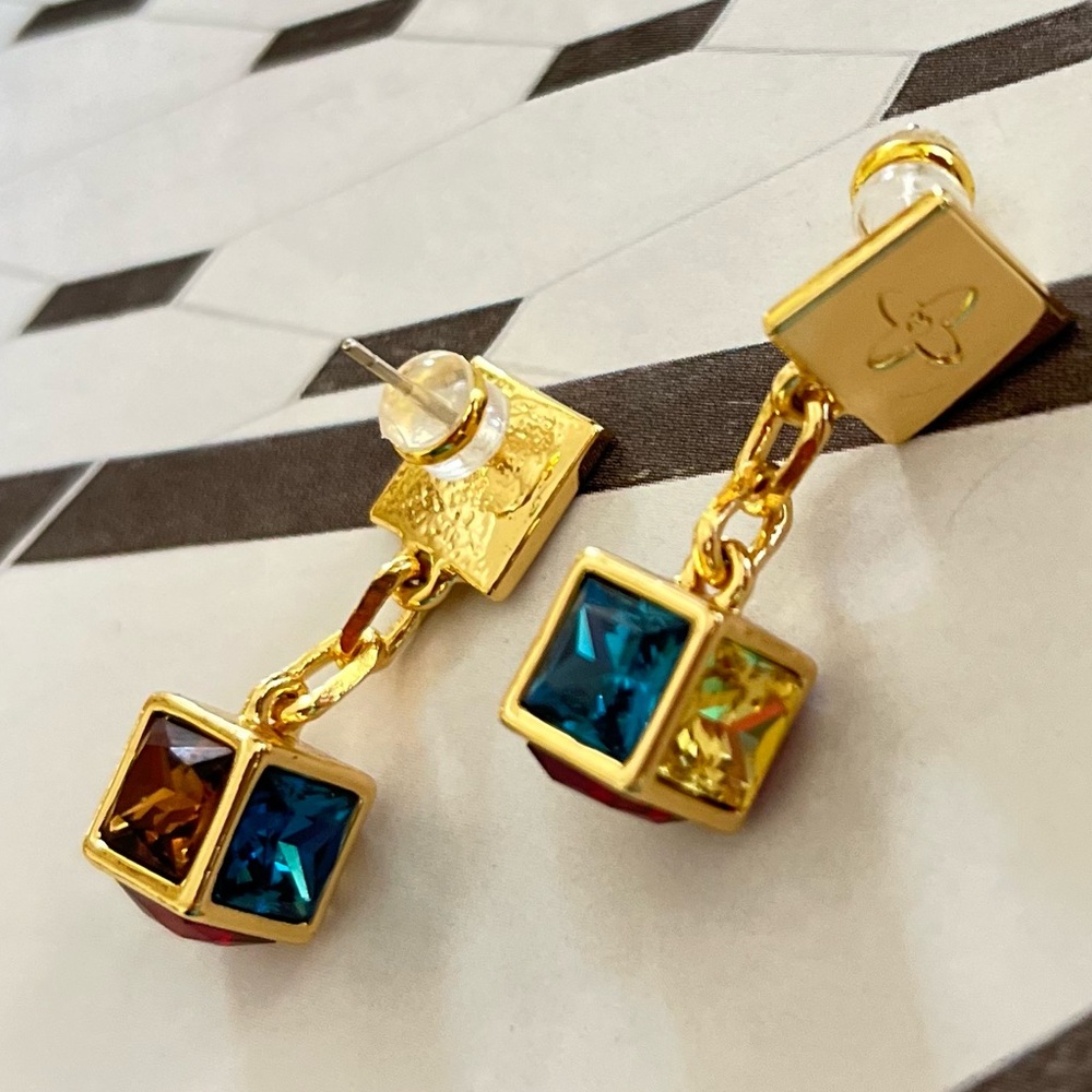 Gold Plated Multi Stone Drop Earrings